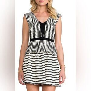 BCBG Maxazria Piper V-neck Striped Peplum Black and White dress size 2